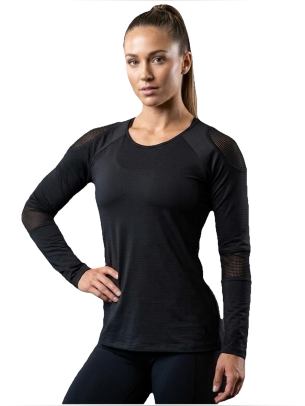 NUX Tikal Cold Women’s Black Netted Sleeve Nylon Long Sleeve Shirt Size Small